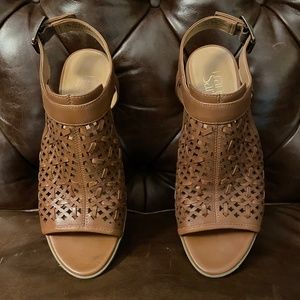 Woven Leather Heeled Sandals - Franco Sarto